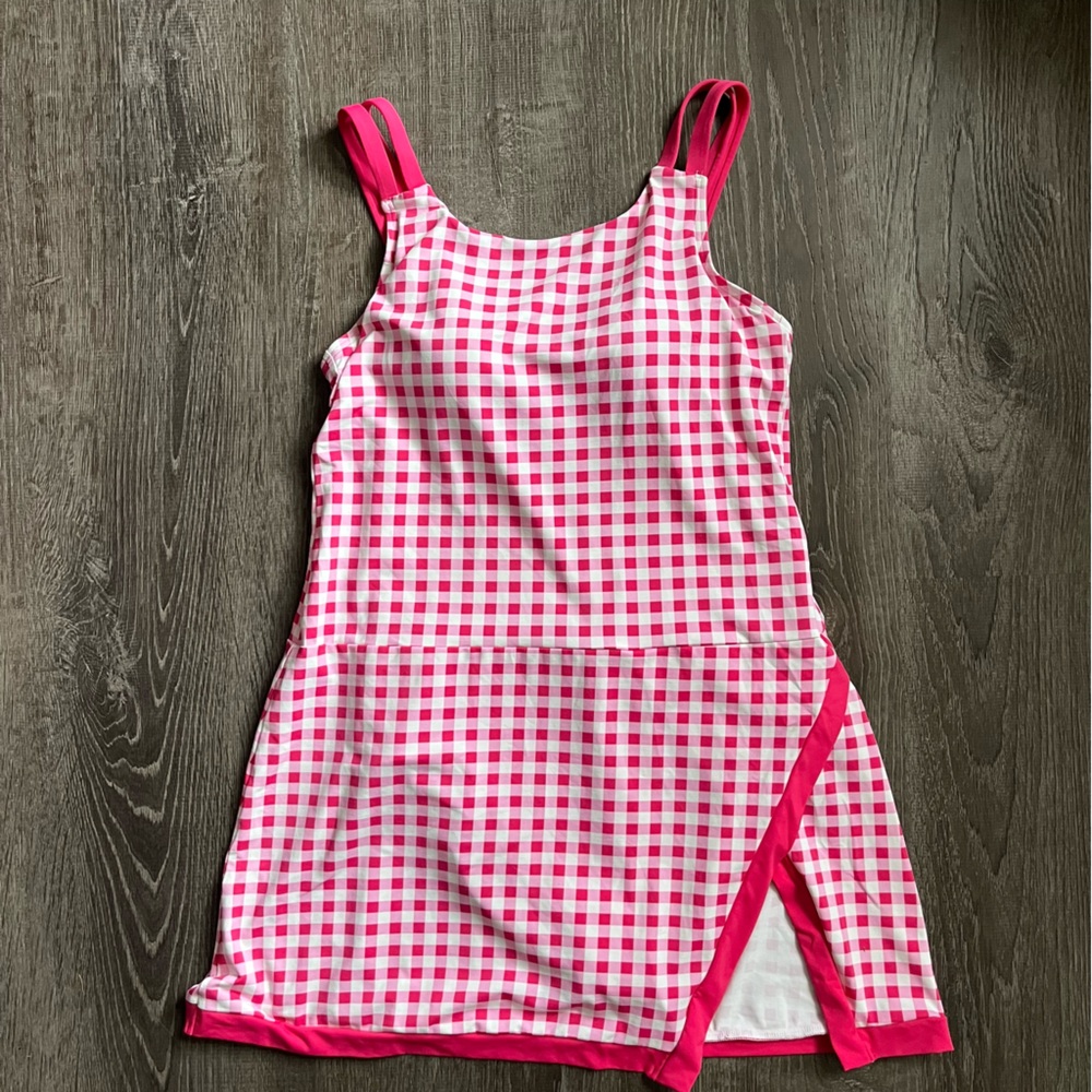 Lands’ End Draper James Hot Pink Wild Blossom Gingham Swimsuit Dress 4